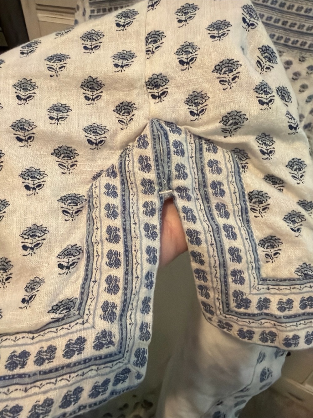 $168 Faherty Rae Linen Blend Dress Blue White Lotus Floral Medium - Picture 7 of 8